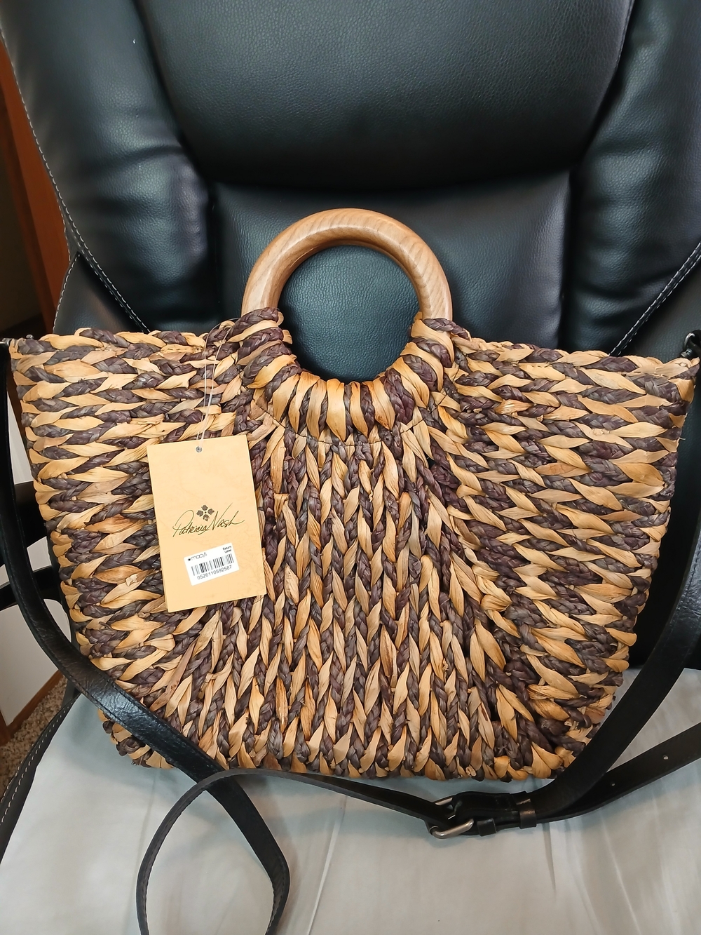 Patricia Nash Woven Straw Luzzara Tote in Natural Brown W/ Wooden Handles